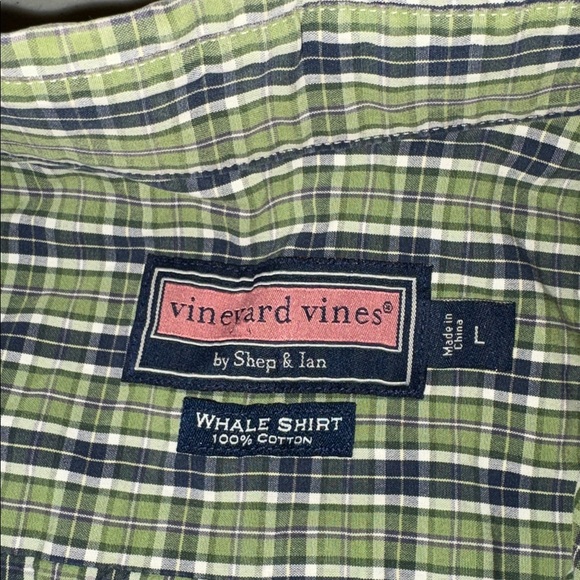 Vineyard Vines Mens Large Green Plaid Whale Button Down Shirt - Picture 3 of 5